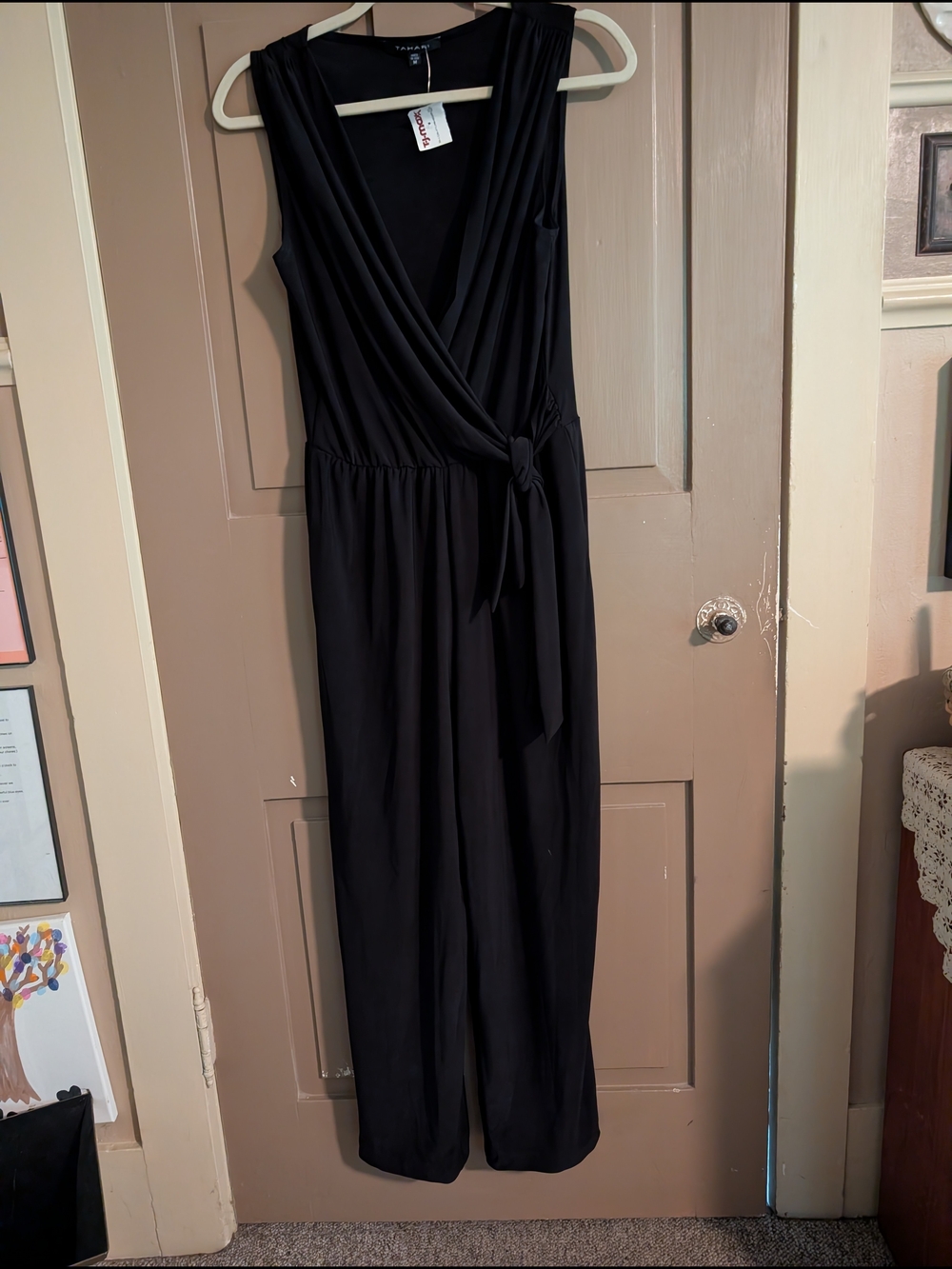 Tahari Black Sleeveless Wrap Jumpsuit with Waist Tie - Size Medium